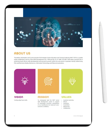 eBook page showing vision, mission and values
